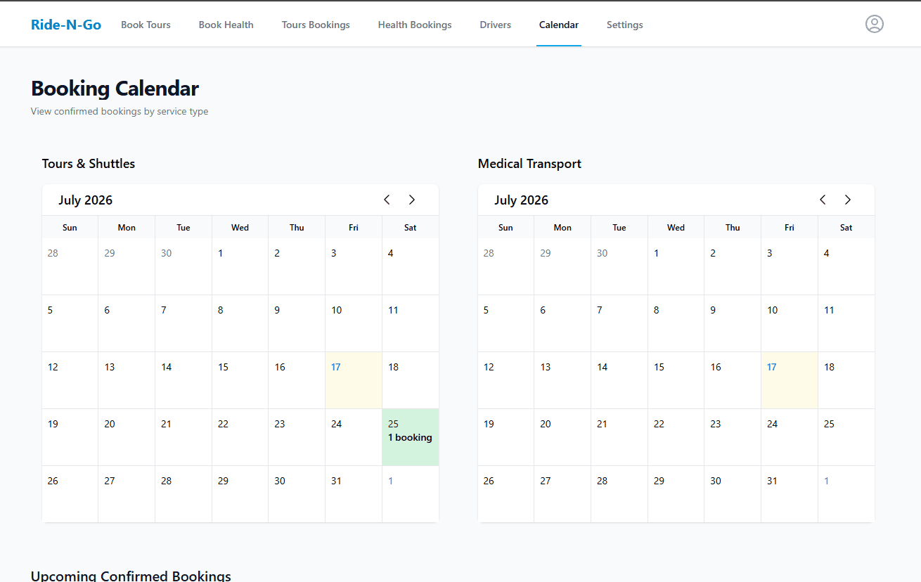 Ride-N-Go DMS calendar view